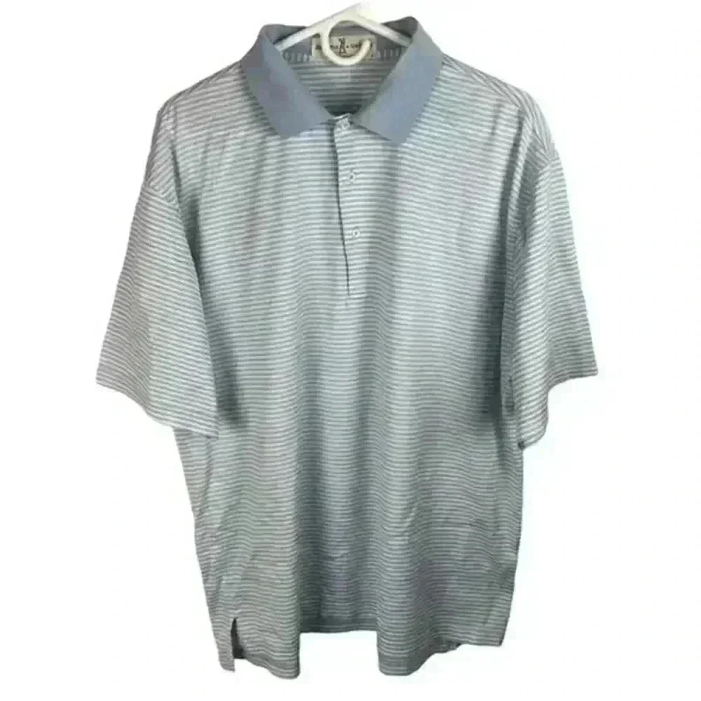 𝅺FAIRWAY & Greene Men's Golf Shirt Short Sleeve‎ Size L Blue Stripe Cotton